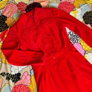 Vintage 70s/80s velveteen dress with embroidered floral detail